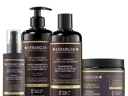 Kerargan - Ensemble Anti-Chute Shampoing, Après-shampoing, Masque & Sérum à l’Huile de Ricin - 3x500ml + 100ml