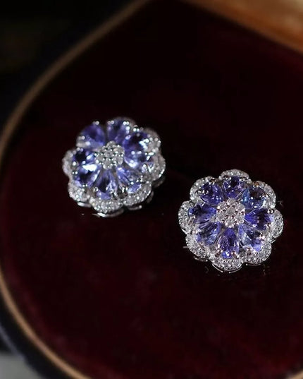 Clous d'oreilles en forme de fleur avec pierre de tanzanite