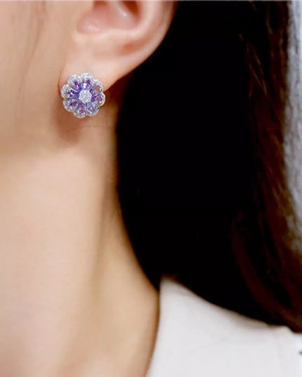 Clous d'oreilles en forme de fleur avec pierre de tanzanite