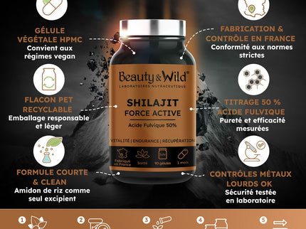 Nouveauté ! Shilajit Pur 1050 mg – 50% Acide Fulvique – 90 Gélules Végétales – Énergie, Vitalité & Performance