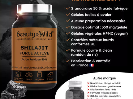 Nouveauté ! Shilajit Pur 1050 mg – 50% Acide Fulvique – 90 Gélules Végétales – Énergie, Vitalité & Performance