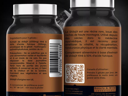 Nouveauté ! Shilajit Pur 1050 mg – 50% Acide Fulvique – 90 Gélules Végétales – Énergie, Vitalité & Performance