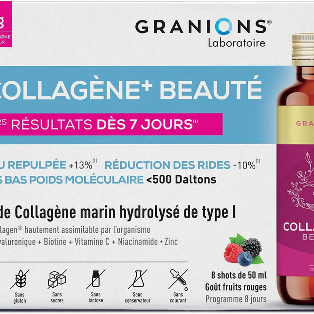 GRANIONS COLLAGENE + BEAUTÉ Goût Fruits Rouges - 8 Shots