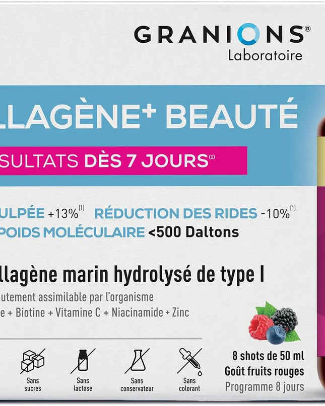 GRANIONS COLLAGENE + BEAUTÉ Goût Fruits Rouges - 8 Shots