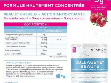 GRANIONS COLLAGENE + BEAUTE Peau et Cheveux - Poudre Parfum Grenade 275g