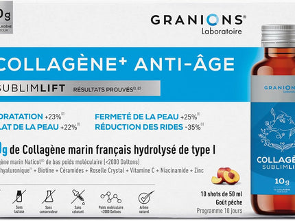 GRANIONS COLLAGENE + ANTI-ÂGE Sublimlift Goût Pêche - 10 Shots