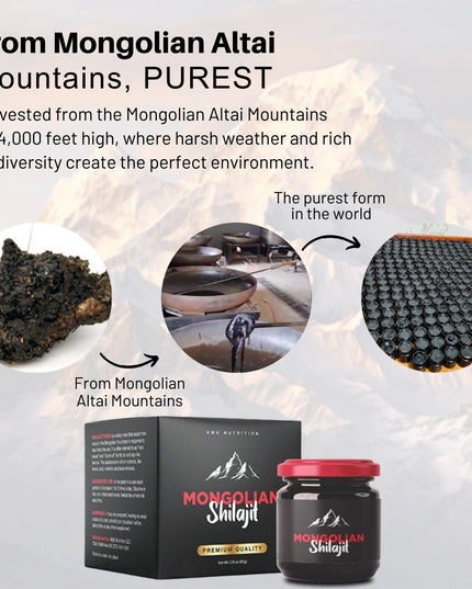 Résine de Shilajit Pure Mongole - Haute teneur en acide fulvique, Ayurvédique