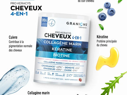 GRANIONS PRO KERACYS Collagène Cheveux 4 en 1 Poudre - 300g