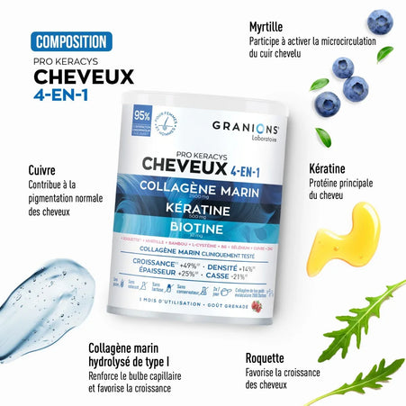 GRANIONS PRO KERACYS Collagène Cheveux 4 en 1 Poudre - 300g