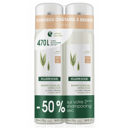 KLORANE SHAMPOING SEC Teinté au Lait d'Avoine - Lot de 2x150ml