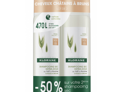 KLORANE SHAMPOING SEC Teinté au Lait d'Avoine - Lot de 2x150ml