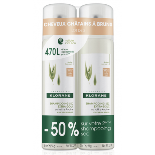 KLORANE SHAMPOING SEC Teinté au Lait d'Avoine - Lot de 2x150ml