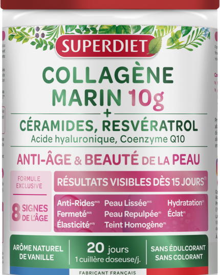 SUPERDIET COLLAGÈNE MARIN 10G Anti-Âge et Beauté de la Peau Arôme Vanille - 210g